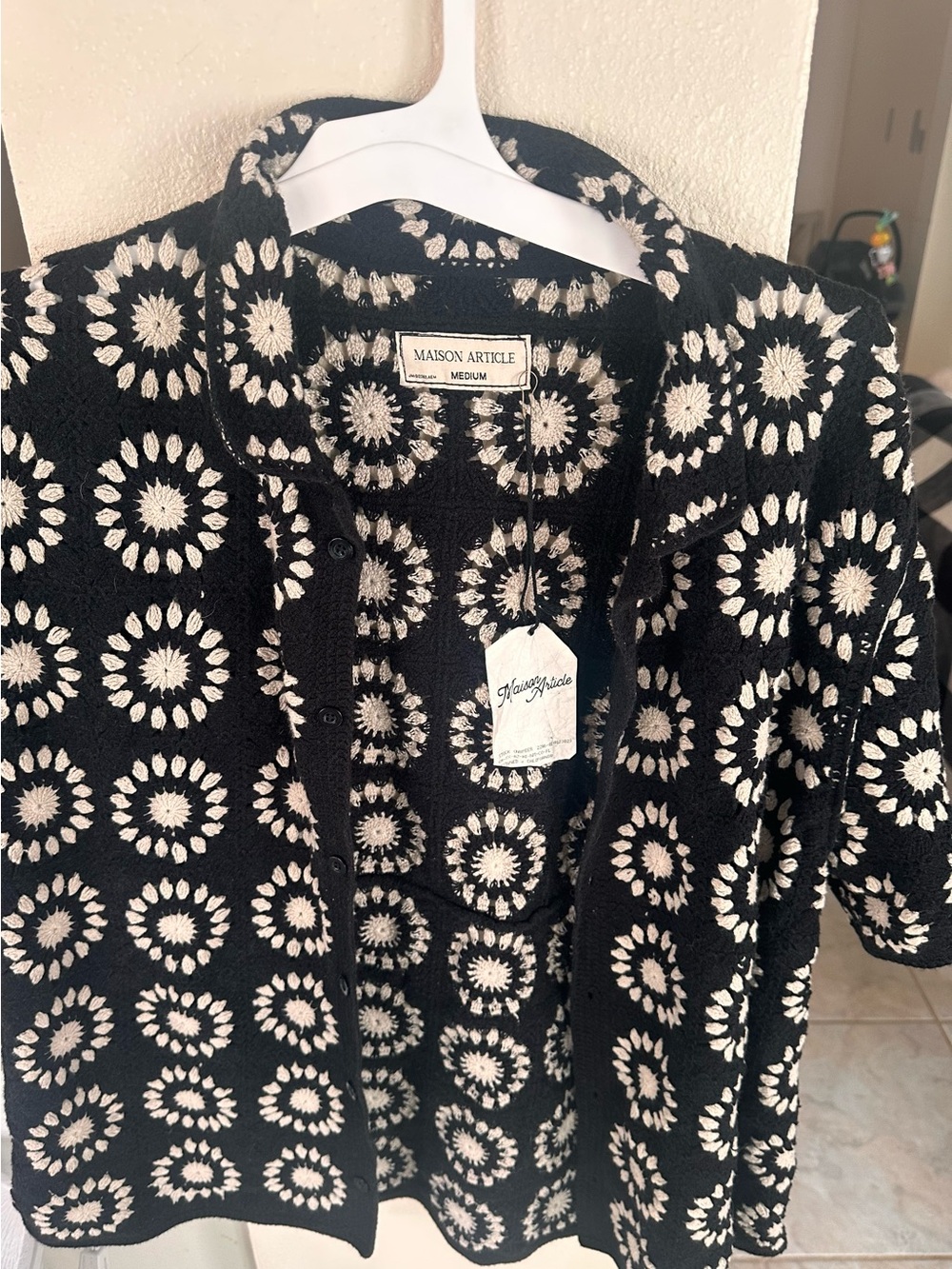 Maison Article Black and White Button-Down Shirt - Floral Motif